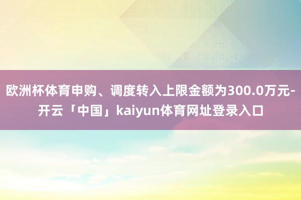 欧洲杯体育申购、调度转入上限金额为300.0万元-开云「中国」kaiyun体育网址登录入口